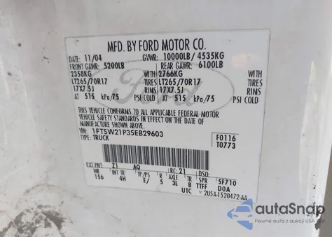 2005 Ford F250 Super Duty из США, поврежденный, VIN 1FTSW21P35EB29603